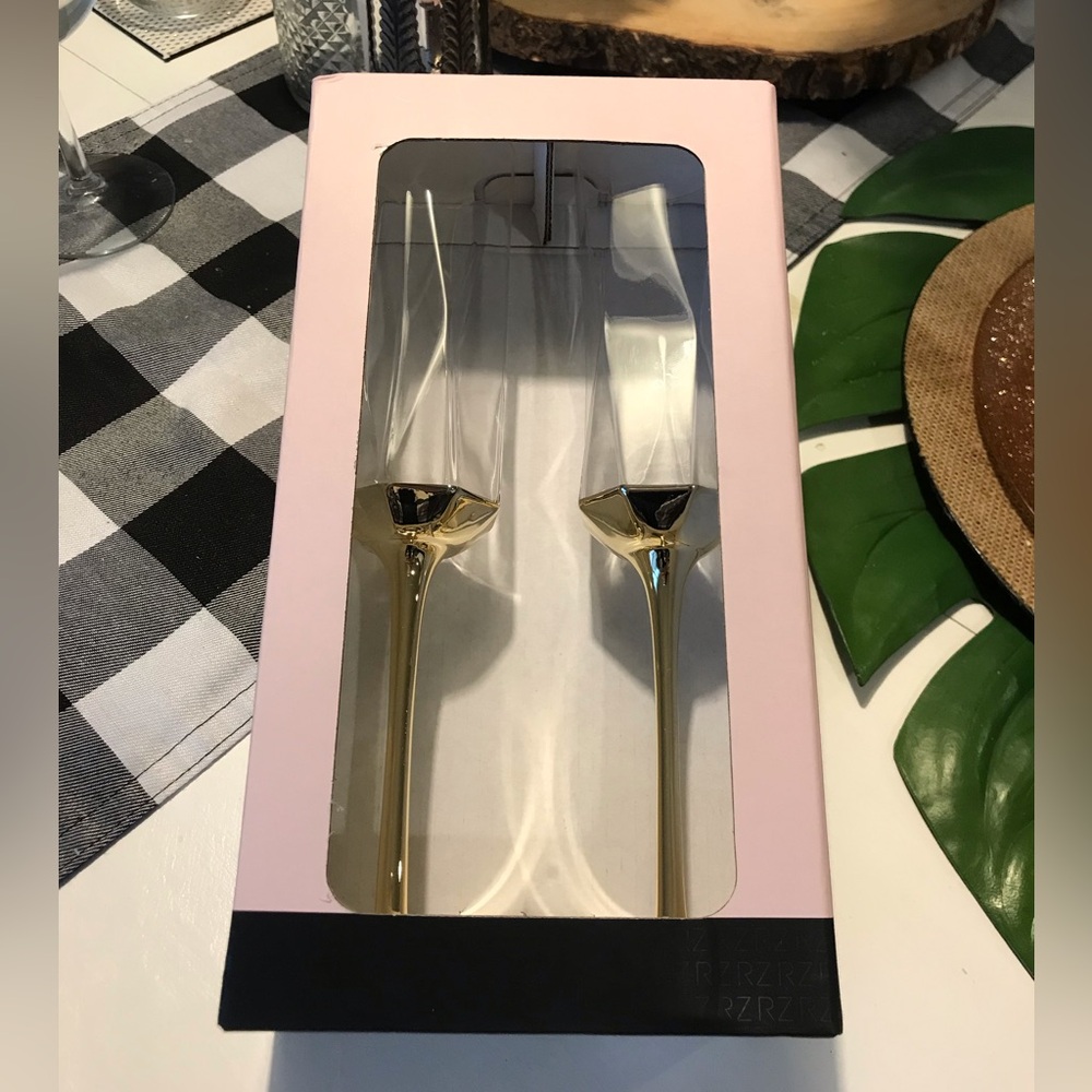 Rachel Zoe Glass Wine Flutes In Gold